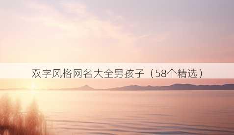 双字风格昵称大全男孩子